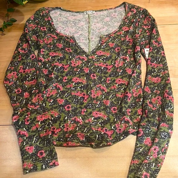 Floral green black and pink Free People thermal - Picture 1 of 7